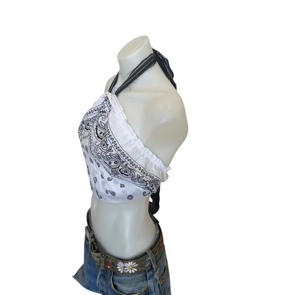 Bandana Halter Top Crop One Size Festival Western White Handcrafted Unique NEW - Picture 2 of 5